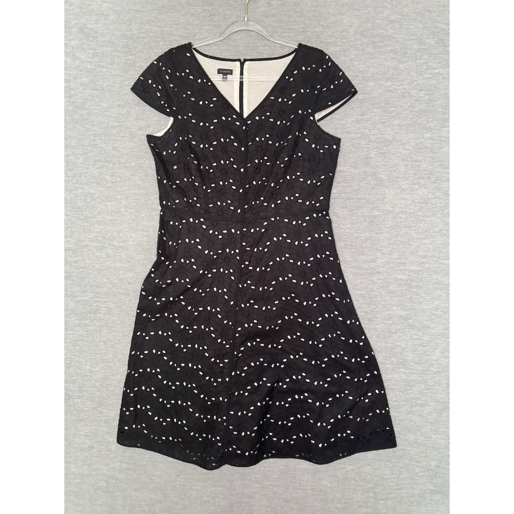 Talbots Black Eyelet Fit Flare Dress Size 14 Cotton Midi Career Work